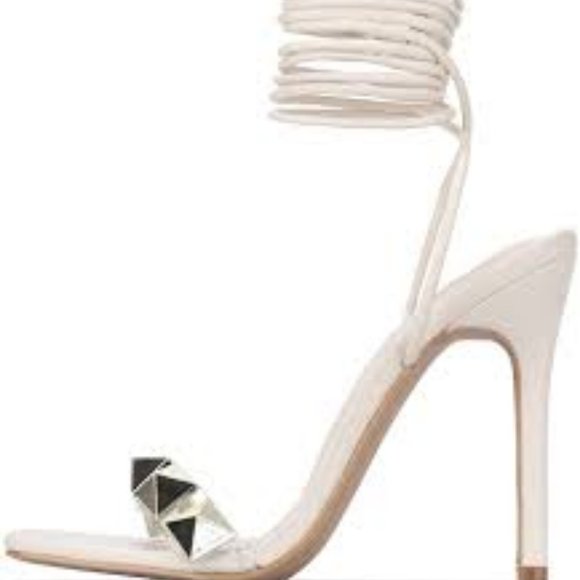 NWT CAPE ROBBIN AIGO GOLD STUDDED LACE UP HEELS OFF-WHITE 5.5 - Picture 2 of 8